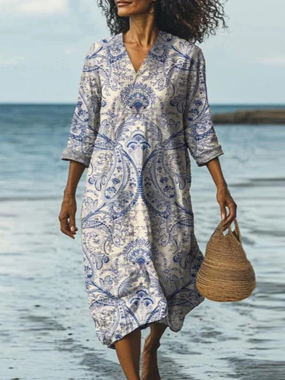 Elegant Women Square Neck Short Sleeve Summer Printed Dress